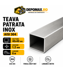 Teava patrata inox AISI 304, 40 x 40 x 1.2 mm, 6 metri